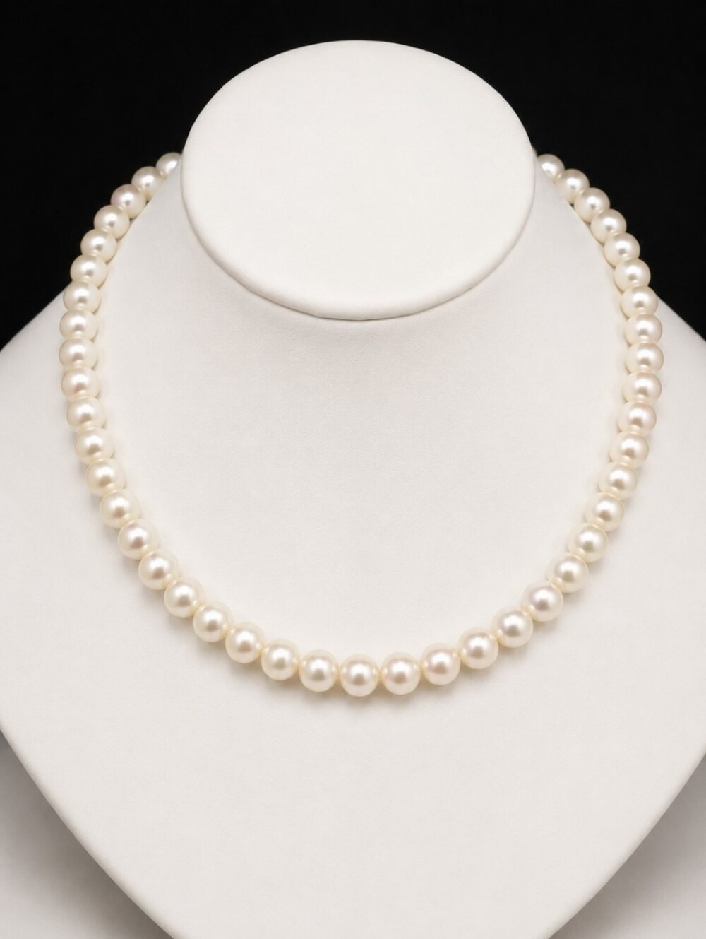 Classic Women Authetic Perfect Round White Pearl Necklace - 925 SS Clasp